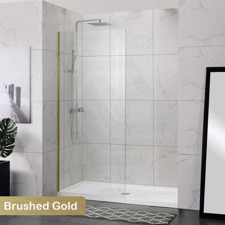 900/1000/1200X2000Mm Frameless Shower Screen Single Door Fixed Panel 10Mm Glass Brushed Gold Channel