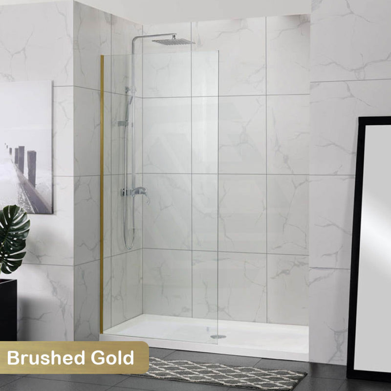 900/1000/1200X2000Mm Frameless Shower Screen Single Door Fixed Panel 10Mm Glass Brushed Gold Channel