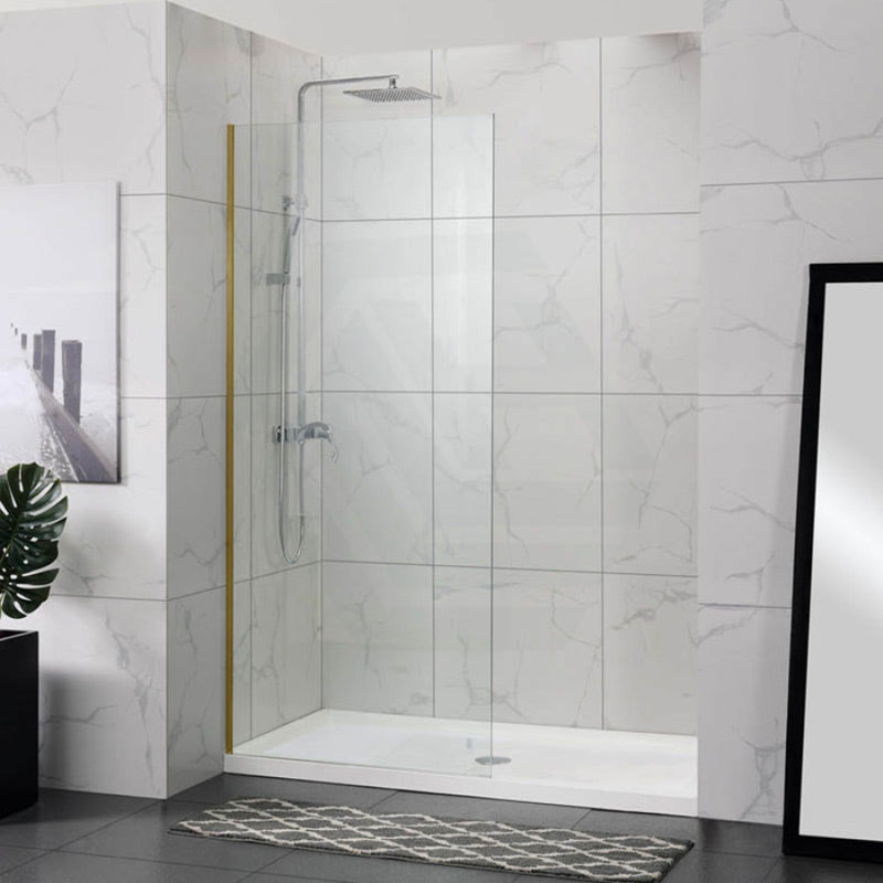 900/1000/1200X2000Mm Frameless Shower Screen Single Door Fixed Panel 10Mm Glass Brushed Gold Channel