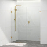 Tempered Glass Frameless Shower Screen Wall To Wall 2 Panels Pivot 940-1425mm Brushed Gold