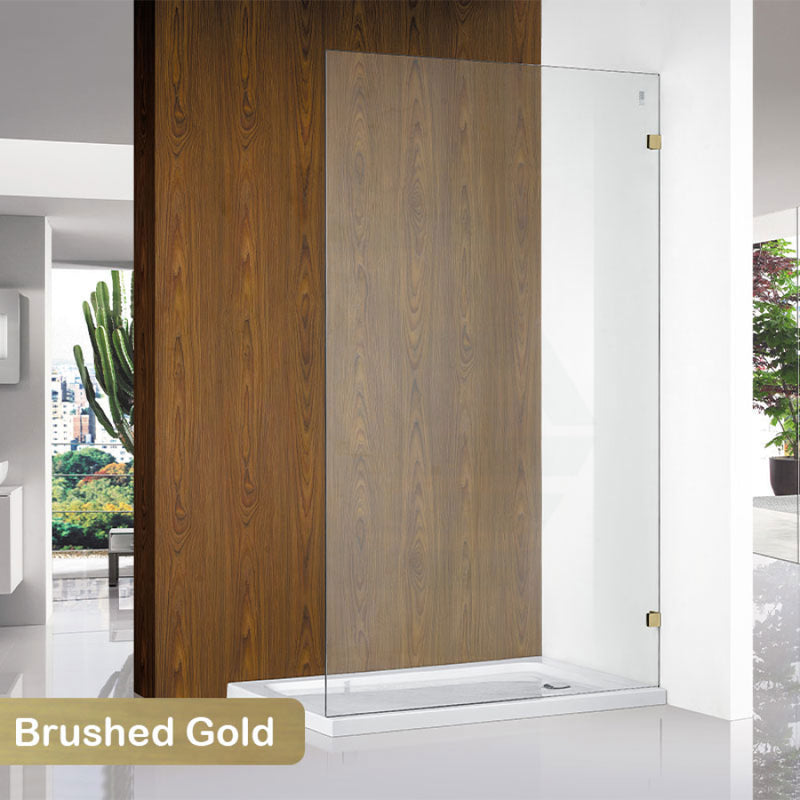 From 300 To 1200X2000Mm Frameless Walk In Shower Screen Single Fixed Panel Brushed Gold Brackets