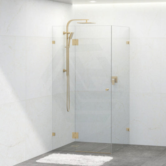 Tempered Glass Frameless Shower Screen L Shape Pivot 800-1200mm Brushed Gold