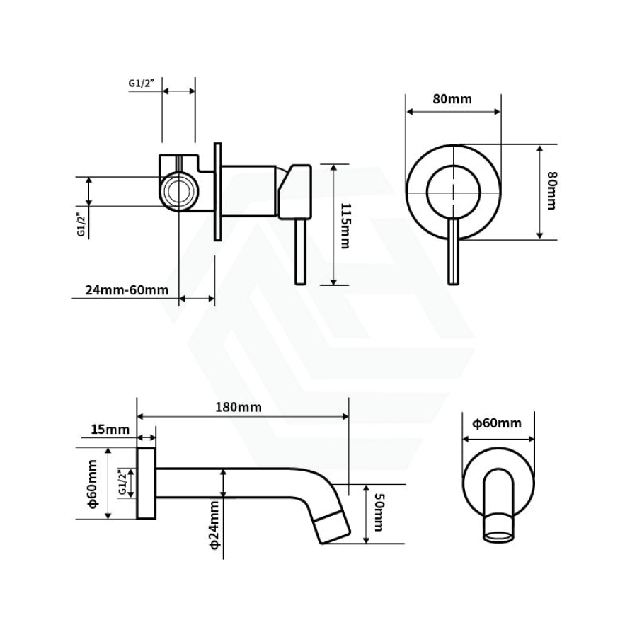 Norico Brushed Yellow Gold Solid Brass Wall Tap Set With Mixer For Bathtub And Basin