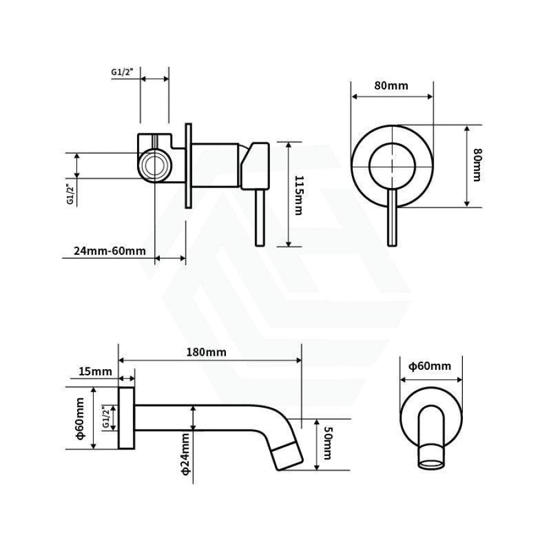 Norico Brushed Yellow Gold Solid Brass Wall Tap Set With Mixer For Bathtub And Basin