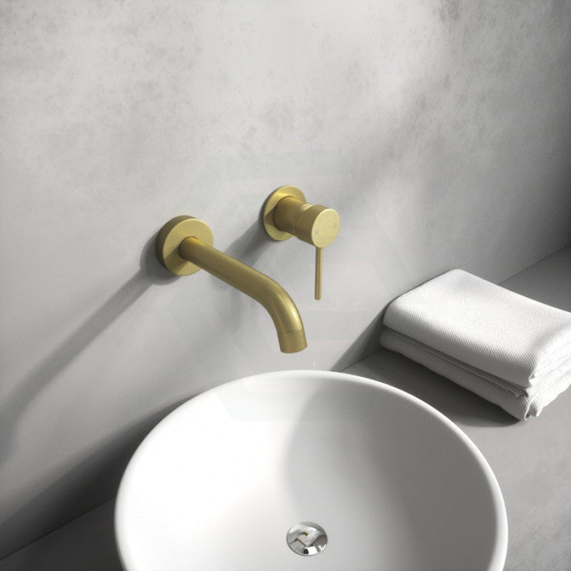 Norico Brushed Yellow Gold Solid Brass Wall Tap Set With Mixer For Bathtub And Basin