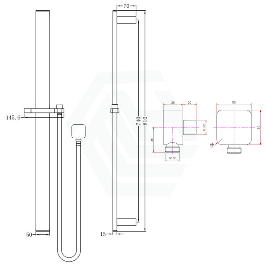 G#1(Gold) Norico Esperia Square Brushed Gold Shower Rail With 3 Mode Handheld Set