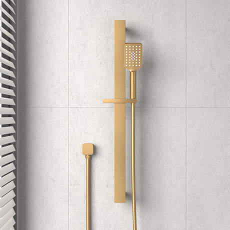 G#1(Gold) Norico Esperia Square Brushed Gold Shower Rail With 3 Mode Handheld Set