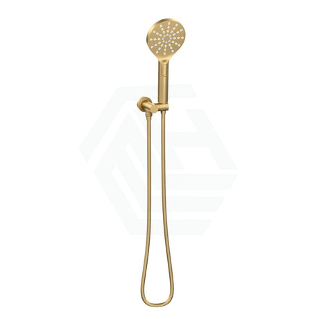 G#1(Gold) Norico Round Brushed Gold 3 Functions Handheld Shower With Wall Bracket Set Rail