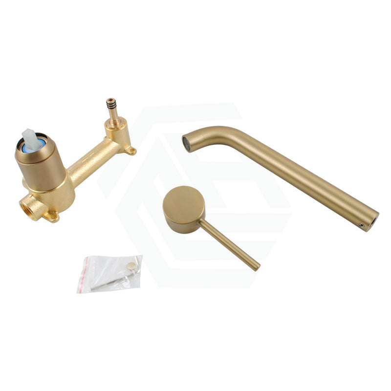 Norico Round Brushed Yellow Gold Bathtub Spout Basin Wall Mixer With Solid Brass Water