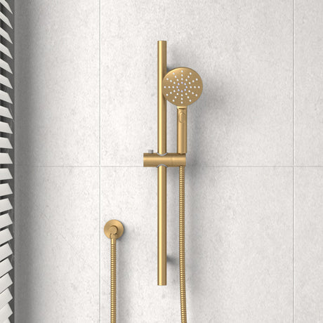 G#1(Gold) Norico Round Brushed Gold Shower Rail With 3 Mode Handheld Set