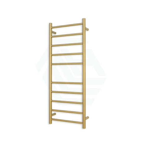 G#8(Gold) Radiant Brushed Gold Heated Round Ladder Towel Rail 430 X 1100Mm 10 Bars Bottom Left Rails