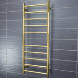 G#8(Gold) Radiant Brushed Gold Heated Round Ladder Towel Rail 430 X 1100Mm 10 Bars Rails