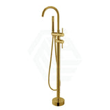 G#1(Gold) Norico Round Floor Mounted Bath Mixer Handheld Solid Brass Brushed Gold Mixers