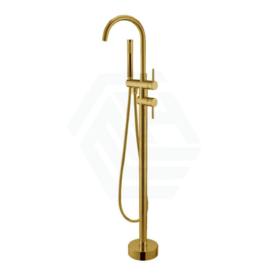 G#1(Gold) Round Brushed Gold Floor Mounted Bath Mixer Handheld Solid Brass Mixers