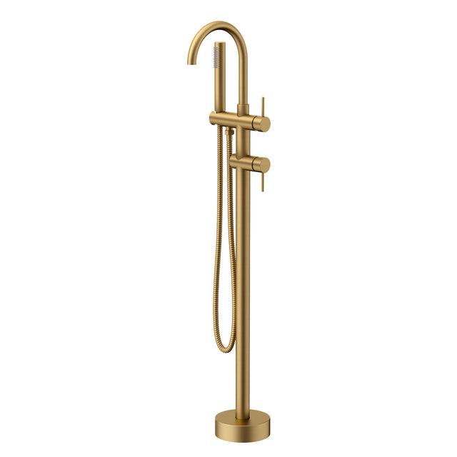 G#1(Gold) Round Brushed Gold Floor Mounted Bath Mixer Handheld Solid Brass Mixers