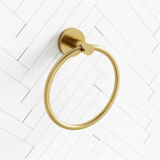 G#1(Gold) Norico Round Brushed Gold Hand Towel Ring Wall Mounted Holders