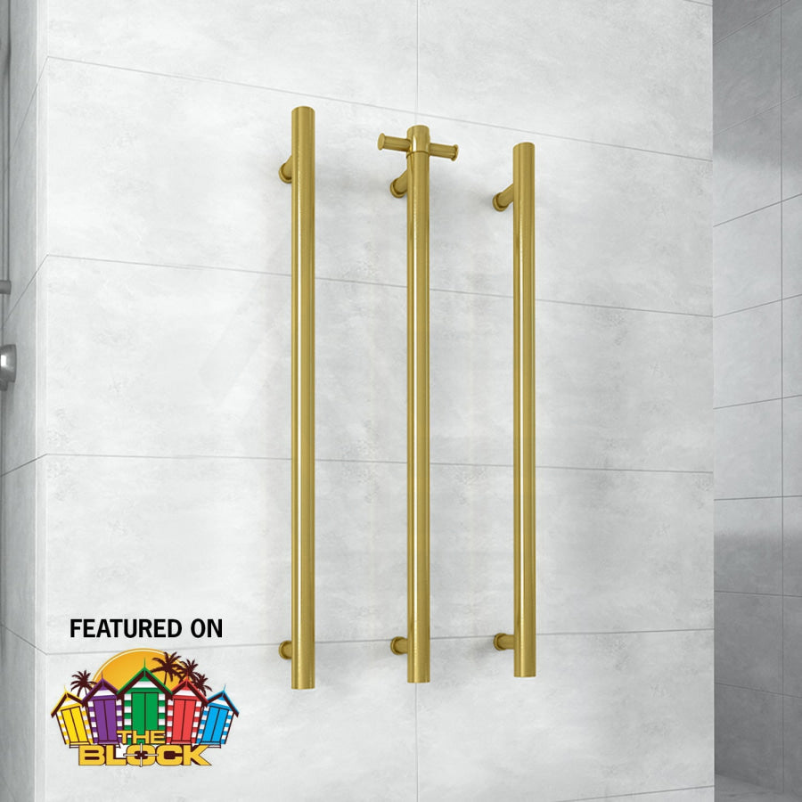 G#5(Gold) Thermogroup 900Mm Brushed Gold Straight Round Vertical Single Heated Towel Rail Rails