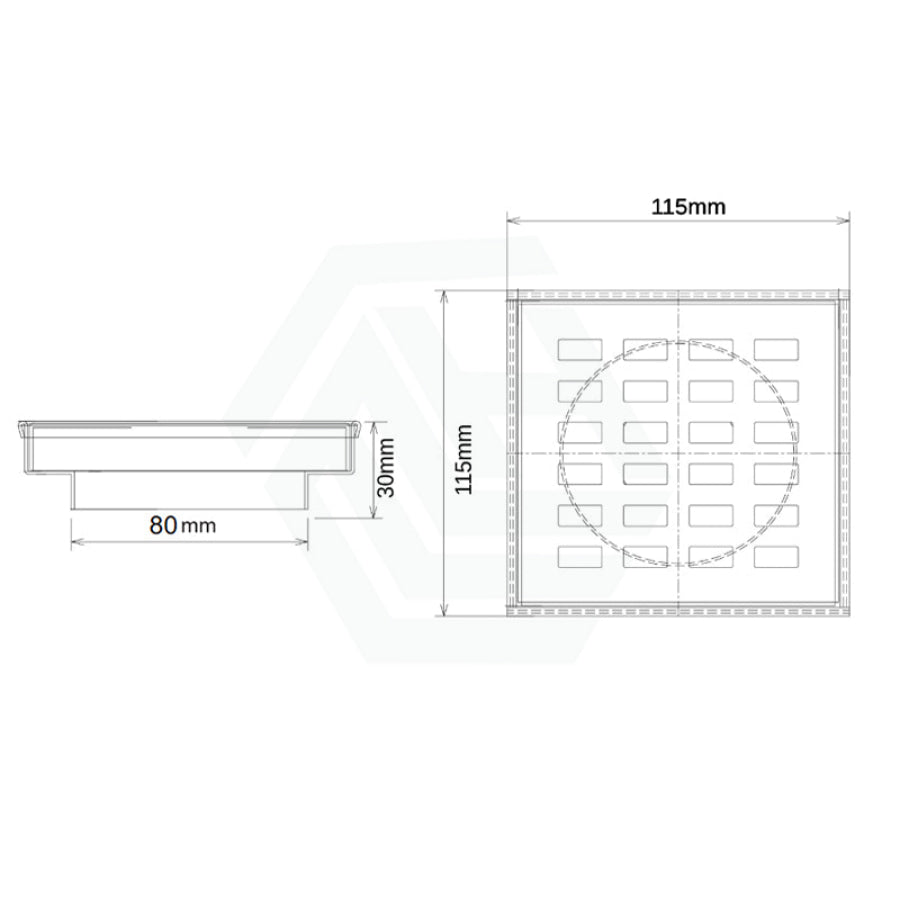 G#2(Gold) 115X115Mm Brushed Yellow Gold Linear Floor Waste Drain Stainless Steel 80Mm Outlet Wastes