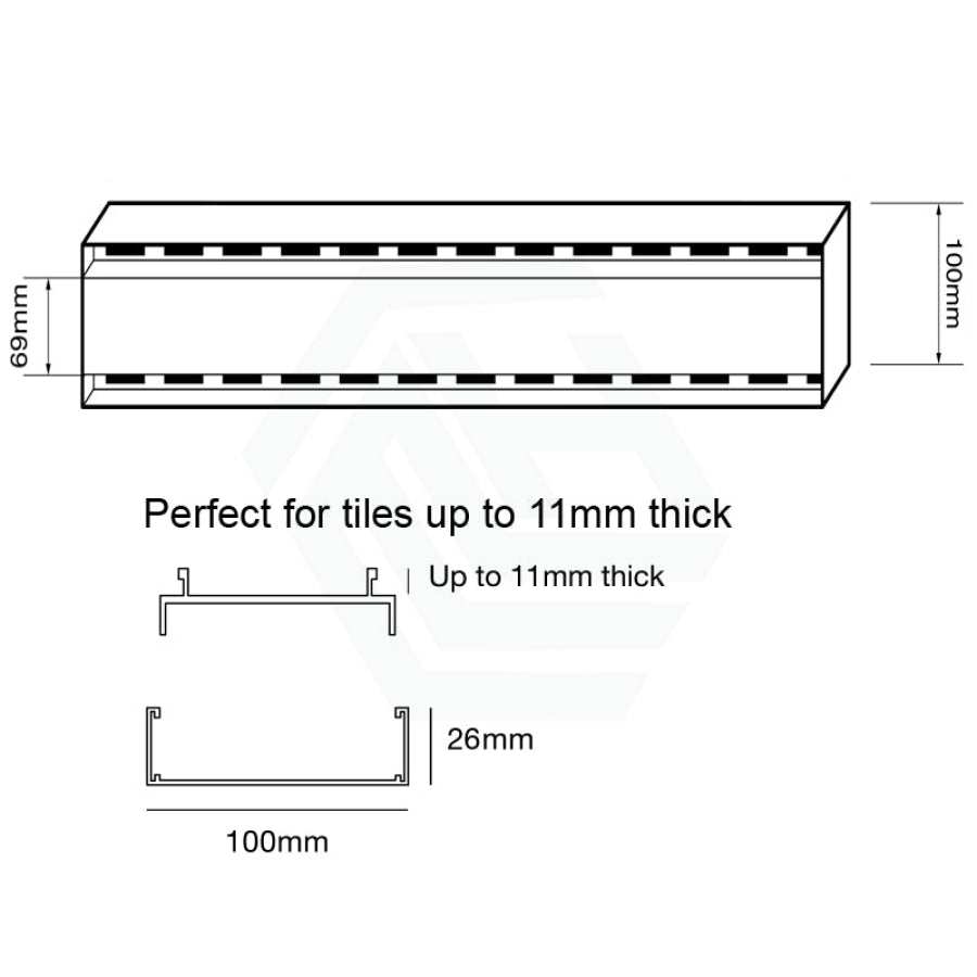 300-3900Mm Lauxes Shower Grate Drain Aluminium Matte Gold Slimline Tile Insert Indoor Outdoor