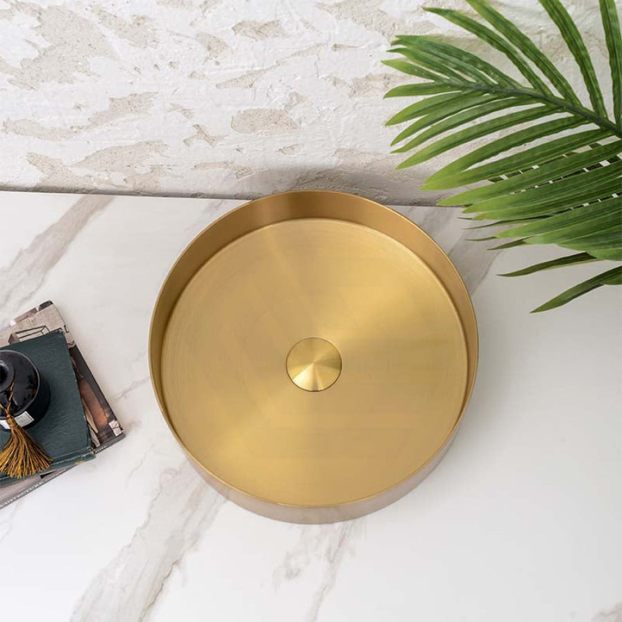 380X380X110Mm Handmade Round Stainless Steel Above Counter Basin Brushed Gold