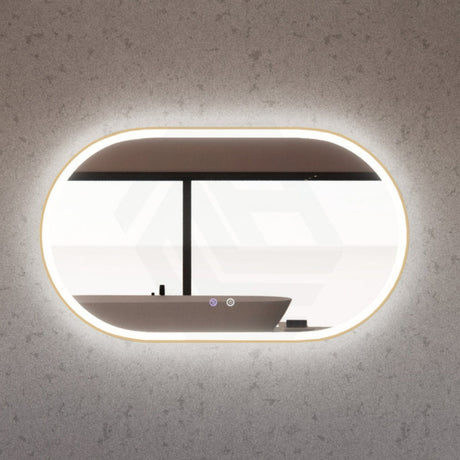 600/900/1200Mm Oval Gold Framed Led Mirror Touch Sensor Horizontal/Vertical Installation 1200X700Mm