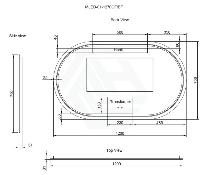 600/900/1200Mm Oval Gold Framed Led Mirror Touch Sensor Horizontal/Vertical Installation Mirrors