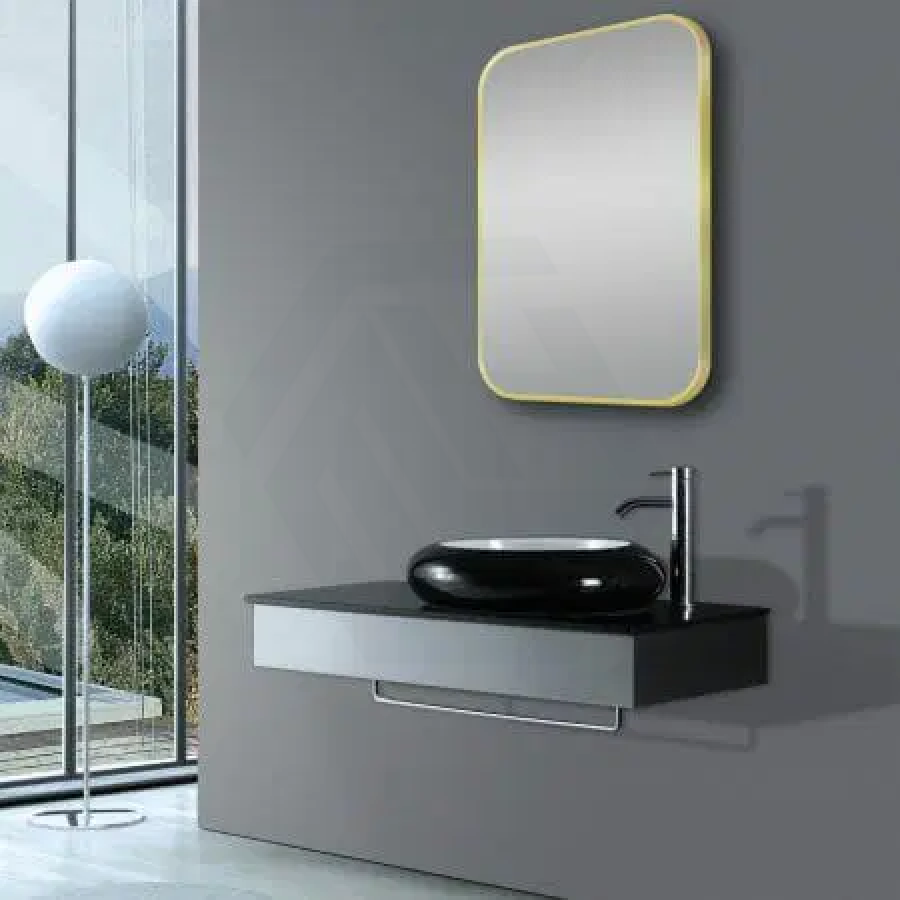 G#2(Gold) 450/600Mm Brushed Gold Aluminum Framed Rounded Rectangle Bathroom Wall Mirror Vertical Or