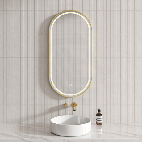 G#2(Gold) 500X1000Mm Led Mirror Oval Frontlit Brushed Gold Framed Defogger Pad Led Mirrors