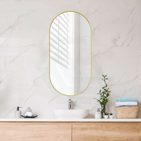 G#2(Gold) 500X1000Mm Matt Brushed Gold Aluminum Framed Oval Wall Mirror Mirrors