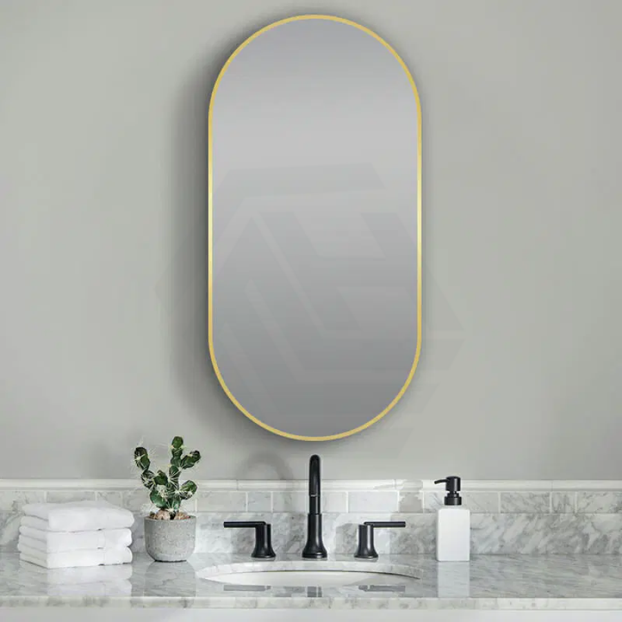 G#2(Gold) 500X1000Mm Matt Brushed Gold Aluminum Framed Oval Wall Mirror Mirrors