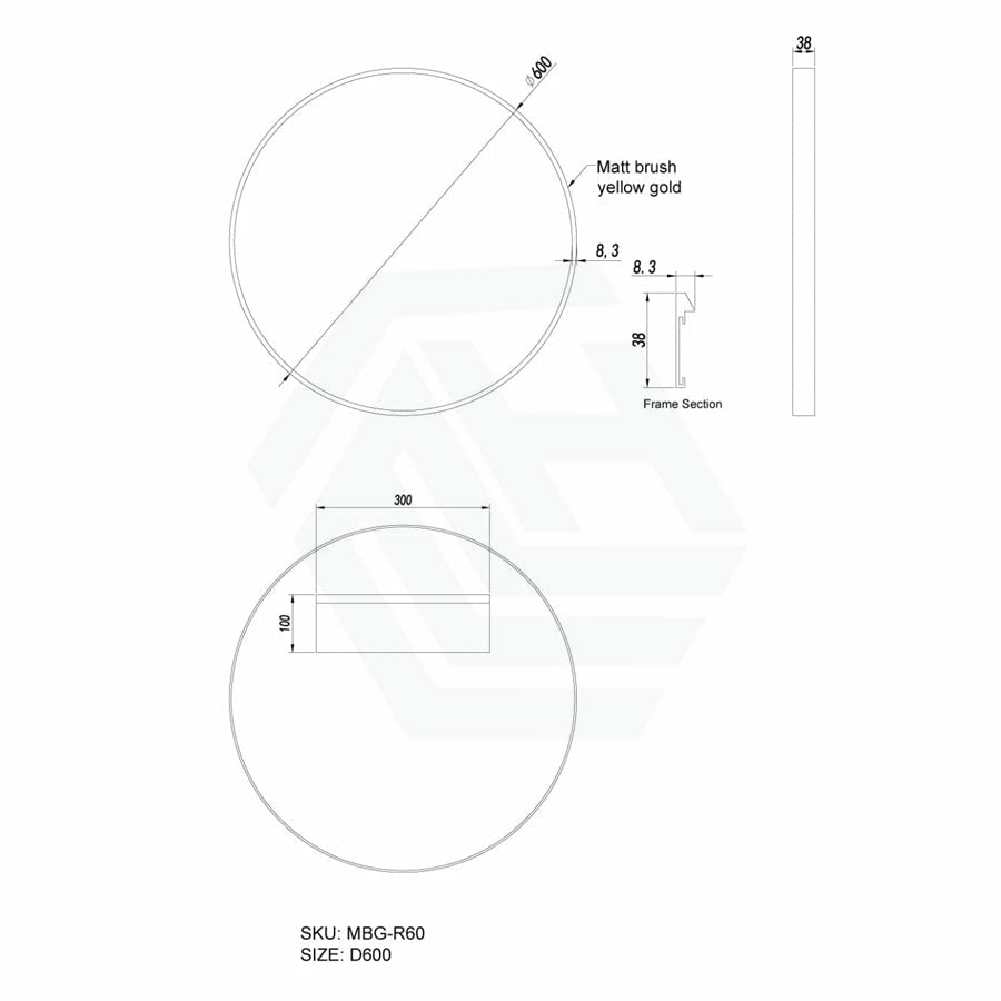 G#2(Gold) 600/700/800Mm Bathroom Brushed Gold Framed Round Mirror Wall Mounted 600X600Mm Mirrors