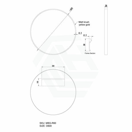 G#2(Gold) 600/700/800Mm Bathroom Brushed Gold Framed Round Mirror Wall Mounted 600X600Mm Mirrors