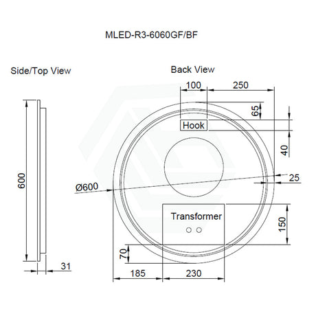 G#2(Gold) 600/800Mm Round Brushed Gold Framed Led Mirror With Easy Hooks And Dimmer 600X600Mm