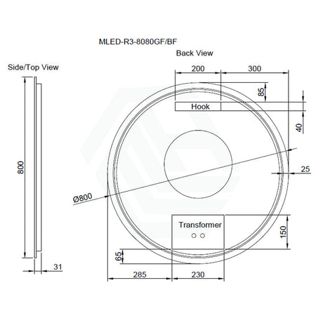 G#2(Gold) 600/800Mm Round Brushed Gold Framed Led Mirror With Easy Hooks And Dimmer 800X800Mm