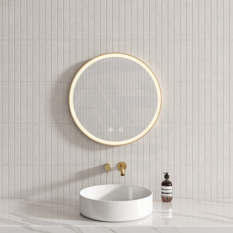 G#2(Gold) 600/800Mm Round Brushed Gold Framed Led Mirror With Easy Hooks And Dimmer Mirrors