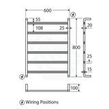 G#2(Gold) 600 X 800Mm Fienza Koko Heated Towel Rail 6 Square Bars Rails