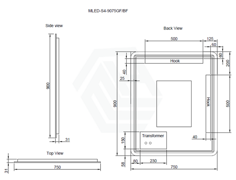 750/800/900/1200Mm Rectangle Gold Framed Led Mirror Touch Sensor Horizontal/Vertical Installation