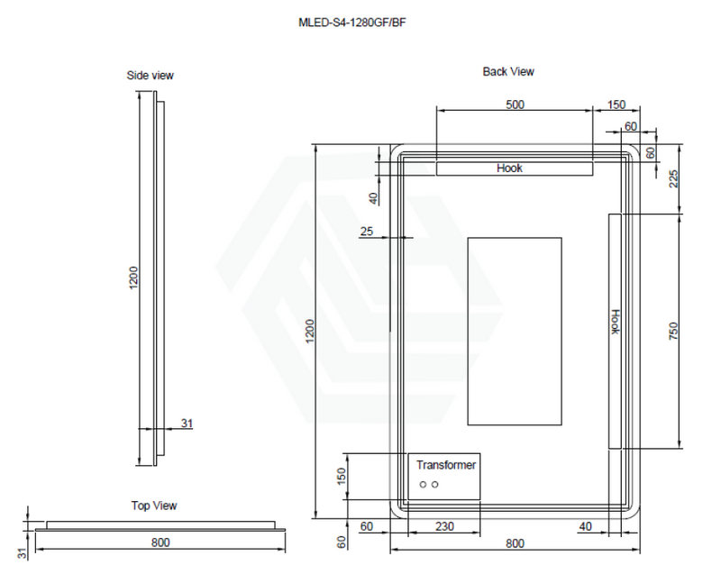 750/800/900/1200Mm Rectangle Gold Framed Led Mirror Touch Sensor Horizontal/Vertical Installation