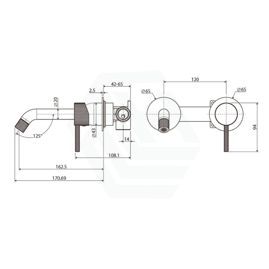 G#2(Gold) Fienza Axle Urban Brass Wall Basin Bath Mixer Set Small Round Plates 160Mm Bath/Basin Tap