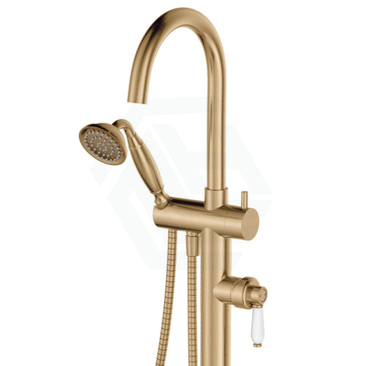 Eleanor Floor Mixer & Shower Urban Brass / Ceramic Round Mounted Bath Mixers