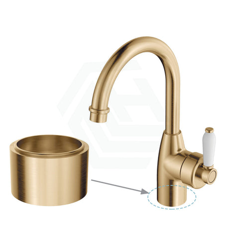 G#2(Gold) Fienza Eleanor Gooseneck Basin Mixer Urban Brass/Multi-Colour 30Mm Base Riser / White