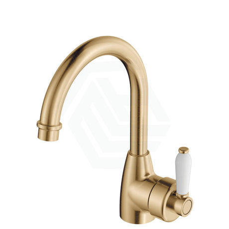 G#2(Gold) Fienza Eleanor Gooseneck Basin Mixer Urban Brass/Multi-Colour None / White Ceramic Brushed