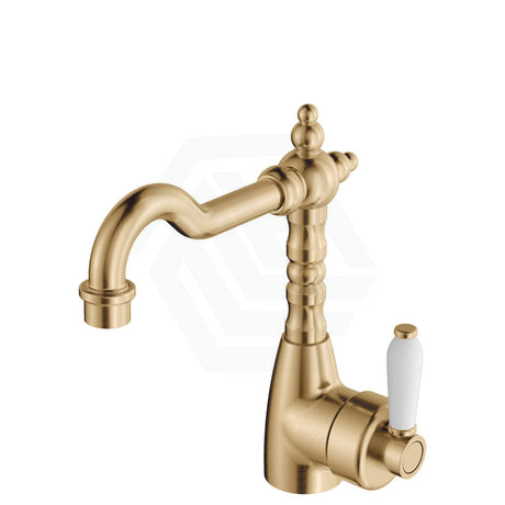 G#2(Gold) Fienza Eleanor Shepherds Crook Basin Mixer Urban Brass / Brushed Gold Short Mixers