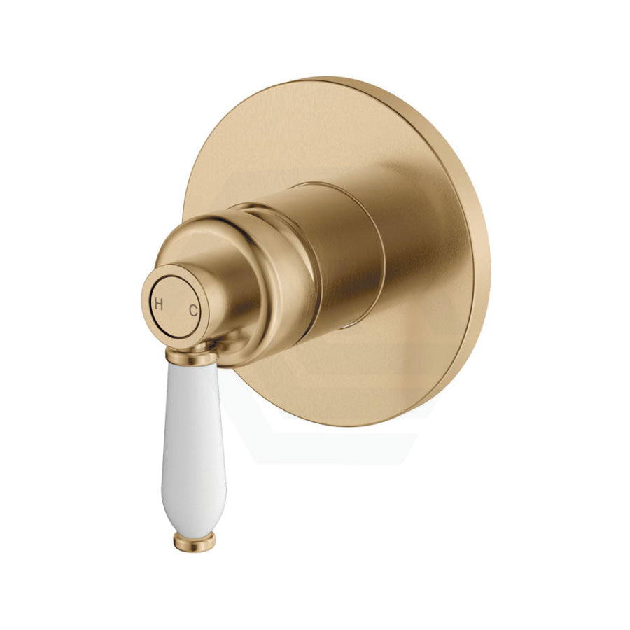 G#2(Gold) Fienza Eleanor Wall Mixer Brushed Gold/Ceramic Handle White Ceramic Gold Mixers