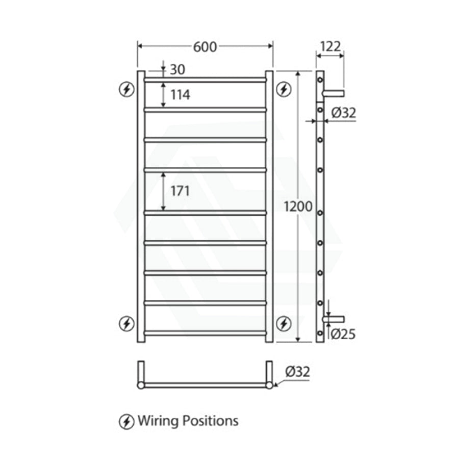 Fienza Isabella Chrome Heated Towel Rail 600 X 1200Mm 9 Bars Rails