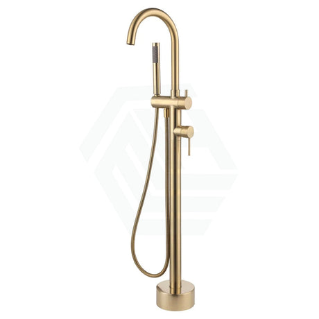 G#2(Gold) Fienza Kaya Floor Mounted Bath Mixer With Hand Shower Urban Brass Round Mixers