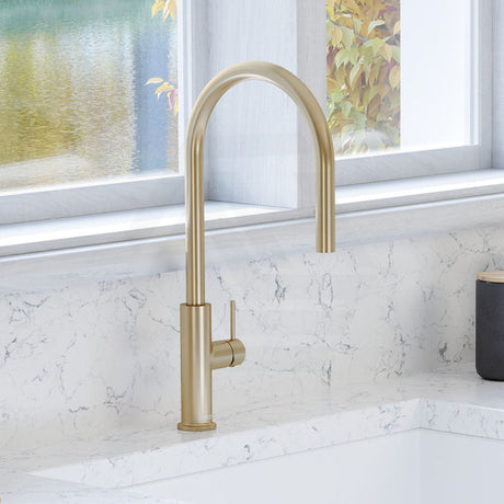 Fienza Kaya Urban Brass Brass 360 Swivel Pull Out Kitchen Sink Mixer Tap