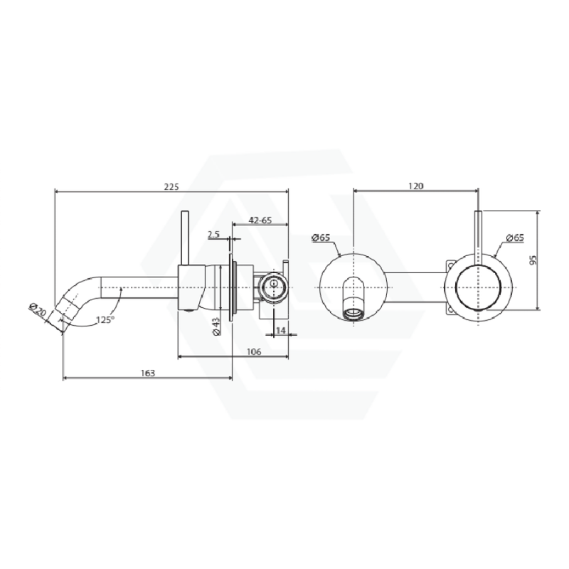 Fienza Kaya Urban Brass Basin/Bath Wall Mixer with Spout Square Plate