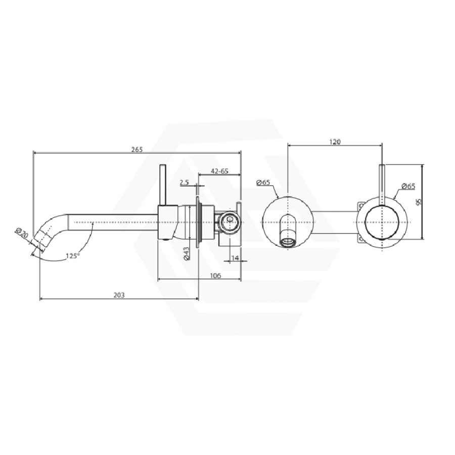 Fienza Kaya Urban Brass Basin/Bath Wall Mixer with Spout Square Plate