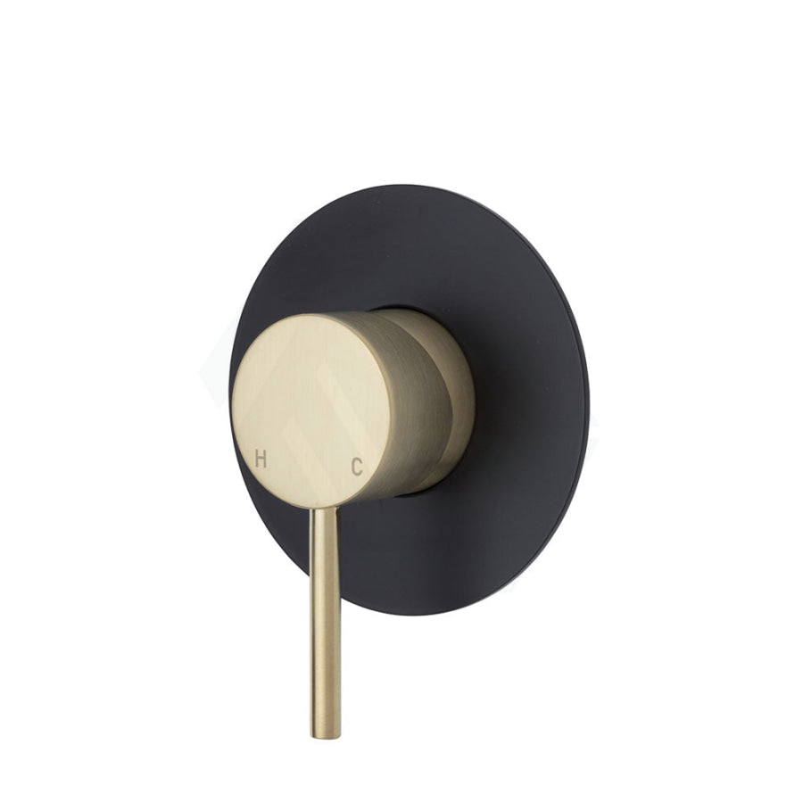 G#2(Gold) Fienza Kaya Wall Mixer Brushed Gold Large Round Plate Matt Black Mixers